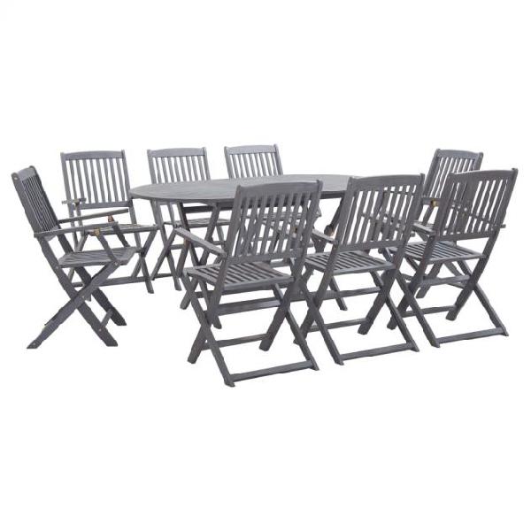 Vidaxl set da pranzo per giardino 9 pz legno massello di