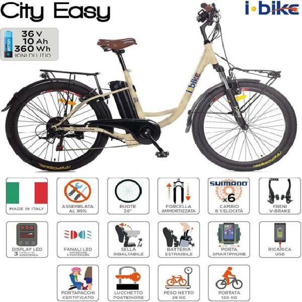 Bicicletta elettrica i-bike city-easy cream nuova