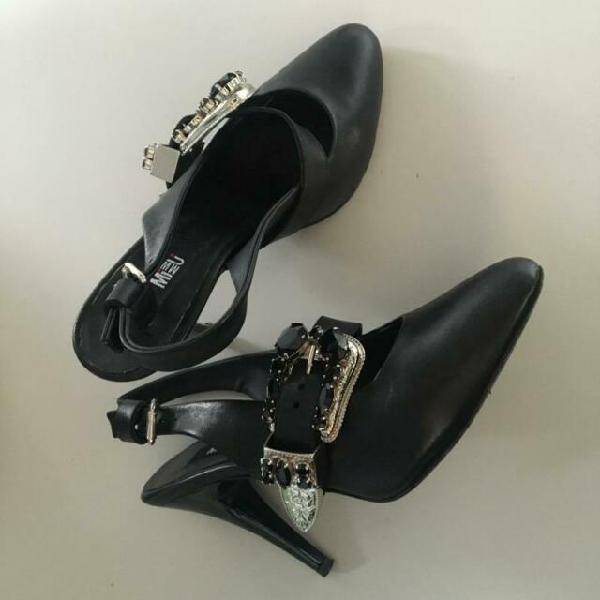 Scarpe donna nera mimmi strass neri grossi