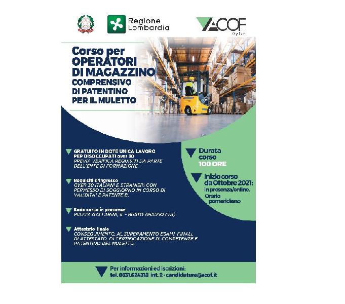 Corso gratuito logistica e patentino muletto per disoccupati busto arsizio - formazione professionale