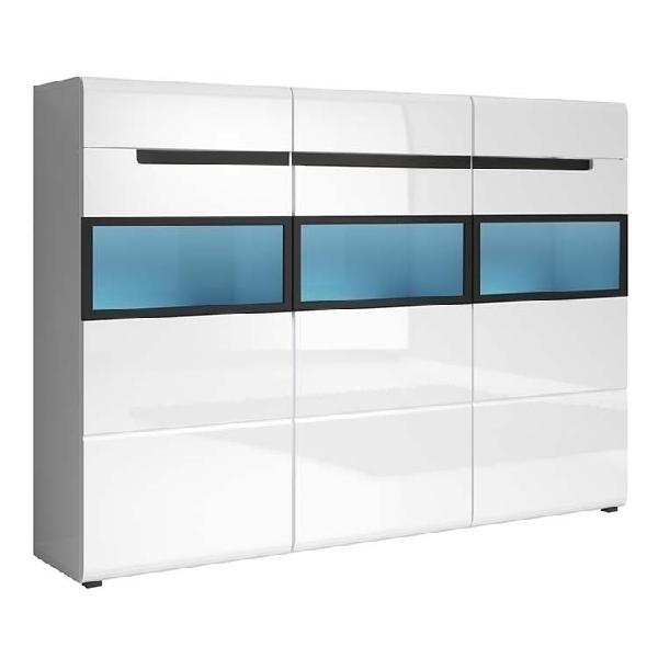 Credenza alta gordon 3 ante con vetro 3 cassetti bianco