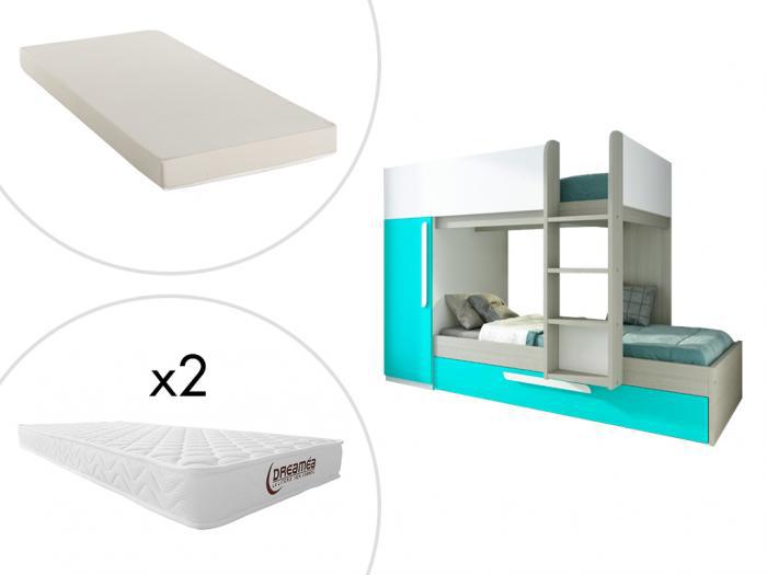 Letto a castello con armadio 3 x 90 x 190 cm turchese e Letto a castello con armadio 3 x 90 x 190 cm turchese e