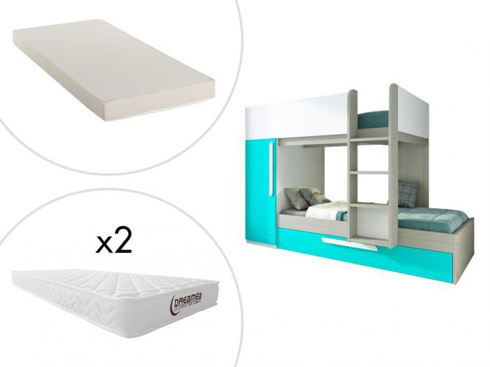 Letto a castello con Armadio 3 x 90 x 190 cm Turchese e