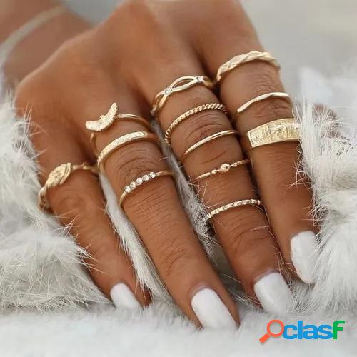 12 pc/set charm gold color midi finger ring set for women vintage punk boho party rings jewelry gift