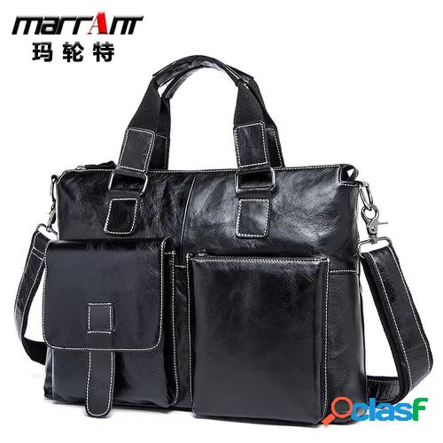 Men's one-shouldered leather business casual handbag men's first layer leather briefcase men's bag