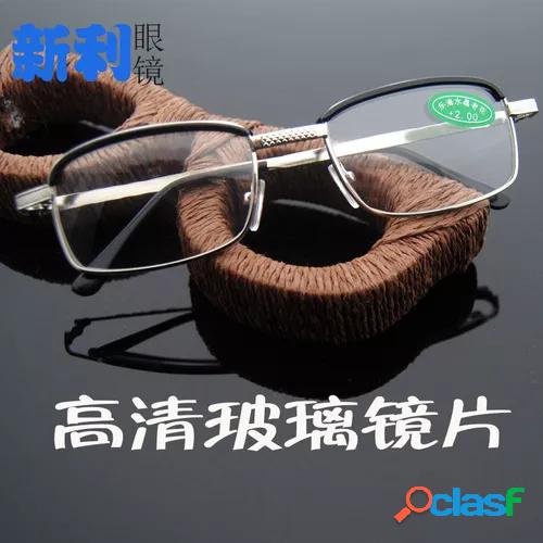 Hd glass lens reading glasses wear-resistant and fatigue-resistant men and women fashion lightweight metal frame old presbyopic glasses