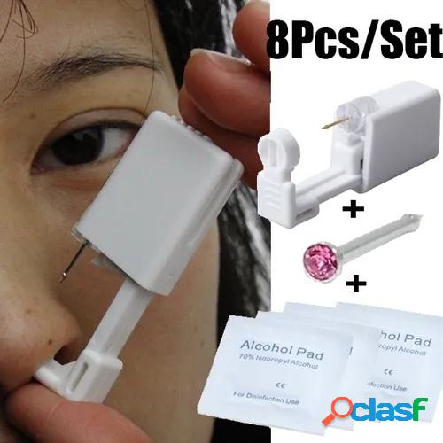 Safety Disposable Ear Nose Piercing Tools Kit Body Piercing 8Pcs/Total 1pc Piercer +1pc Ear Ring +6Pcs Alcohol Pad