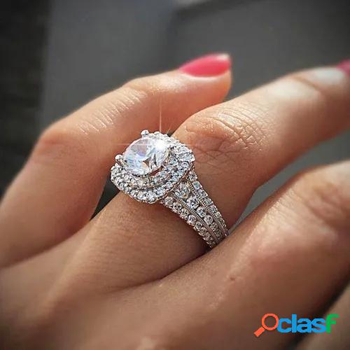 Luxury 925 sterling silver engagement ring round cut 3.5ct diamond halo white gold jewelry natural gemstone wedding band anniversary gift daily casual accessory rings for women bride christma