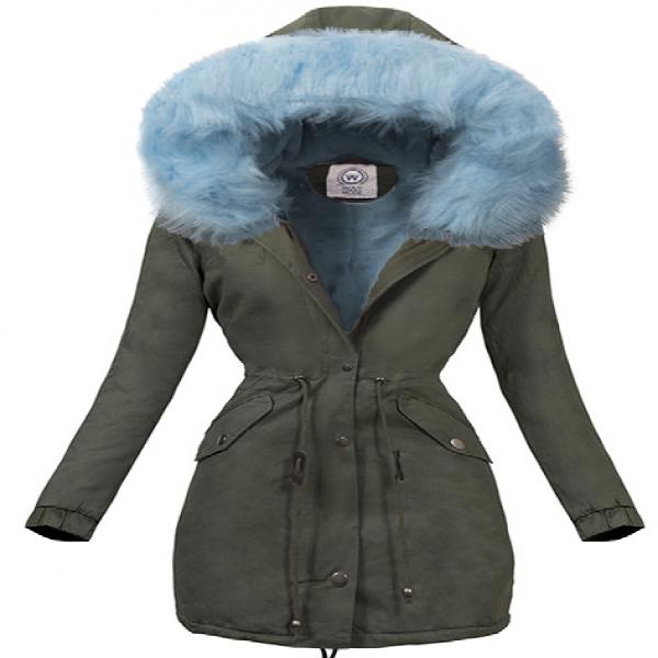 GIACCA PARKA COLOR CACHI CON PELO BLU HAVAN