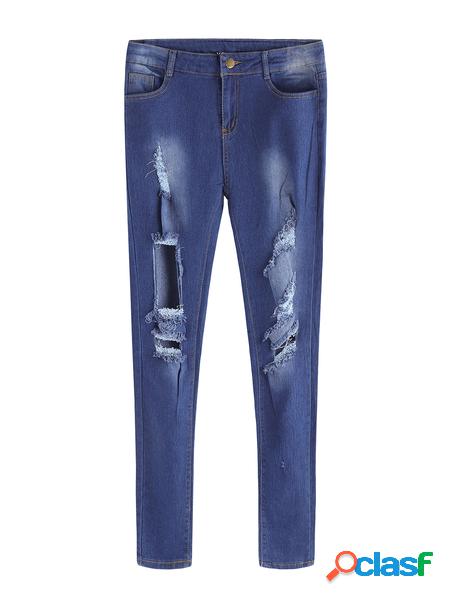 Yoins dettagli strappati a vita media blu scuro moda jeans Yoins dettagli strappati a vita media blu scuro moda jeans