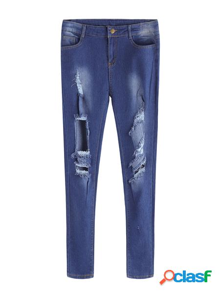 Yoins dettagli strappati a vita media blu scuro moda jeans