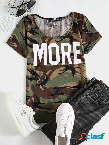 Yoins camo letter print round collo t-shirt a maniche corte