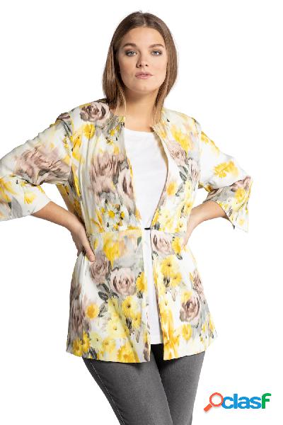 Blazer, design floreale, scollo a girocollo, chiusura con gancino, donna, giallo, taglia: 50, lino/viscosa, ulla popken Blazer, design floreale, scollo a girocollo, chiusura con gancino, donna, giallo, taglia: 50, lino/viscosa, ulla popken