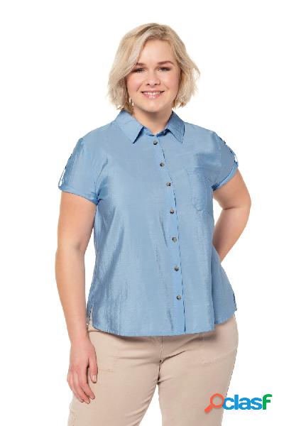 Blusa, texture fine, colletto da camicia, linguette per risvolto, Donna, Blu, Taglia: 60/62, Viscosa/Fibre sintetiche, Ulla Popken