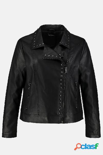 Giacca, effetto pelle, taglio corto, morbidissima, Donna, Nero, Taglia: 54, Fibre sintetiche/Poliestere, Ulla Popken