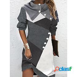 Per donna vestito tubino mini abito corto mini abito corto grigio mezza manica color block collage stampa autunno inverno colletto alla coreana moda moderno 2022 s m l xl xxl 3xl lightinthebo