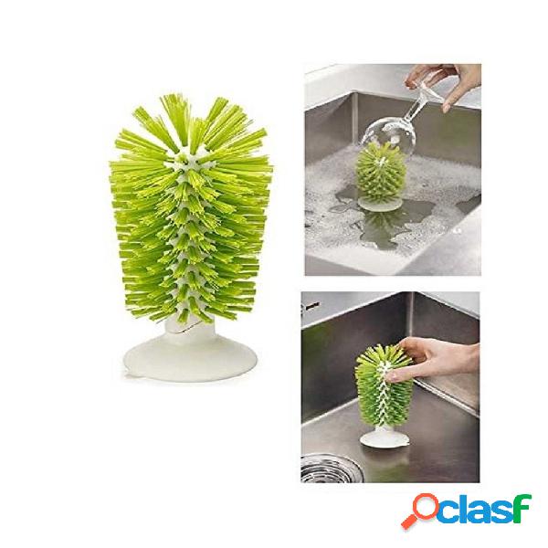 Spazzola con ventosa setole rigide lava bicchieri calici adatta a recipienti max 14cm Spazzola con ventosa setole rigide lava bicchieri calici adatta a recipienti max 14cm