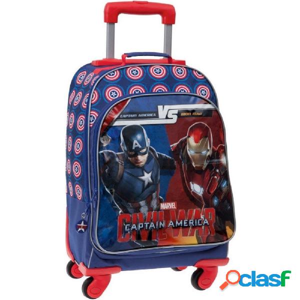 TROLLEY ZAINO BAMBINO SCUOLA TEMPO LIBERO BAGAGLIO A MANO 4 RUOTE MARVEL