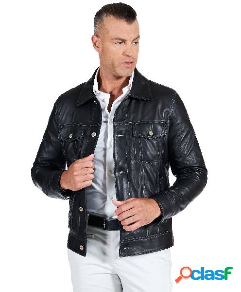 Gilet in pelle da motociclista, da uomo, colore nero, da moto, da  discoteca, con scollo a V, casual, vintage, slim fit, A nero, M :  : Moda