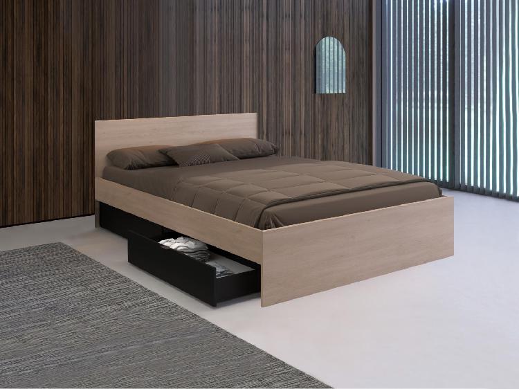 Letto con 2 cassetti 160 x 200 cm colore naturale e nero +