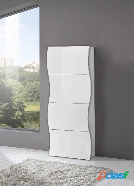Willow - scarpiera moderna in legno colore bianco lucido 4 ante a ribalta cm 71x26x161h Willow - scarpiera moderna in legno colore bianco lucido 4 ante a ribalta cm 71x26x161h