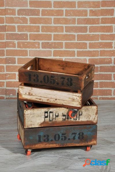 Cassettiera industrial con ruote in legno cm 46x35x32h