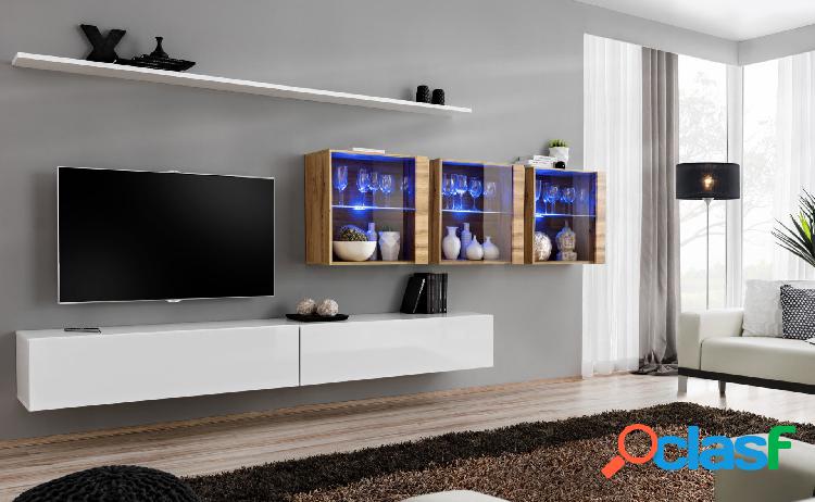 Elmett - soggiorno a parete design moderno quercia natura con vetrine - vari colori Elmett - soggiorno a parete design moderno quercia natura con vetrine - vari colori