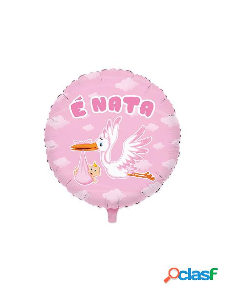 Palloncino mylar tondo cm.45 cicogna nuvola rosa (18) in Italia Clasf