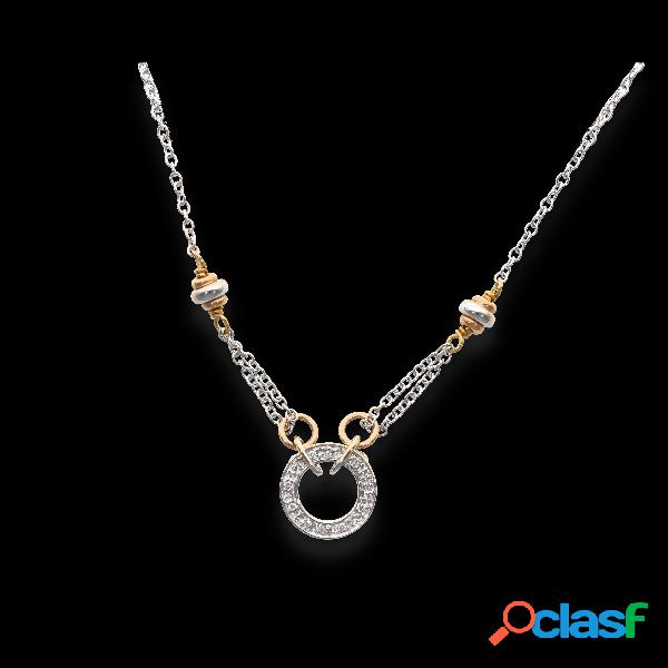 Girocollo in oro bianco 18kt e cerchio dorato di diamanti