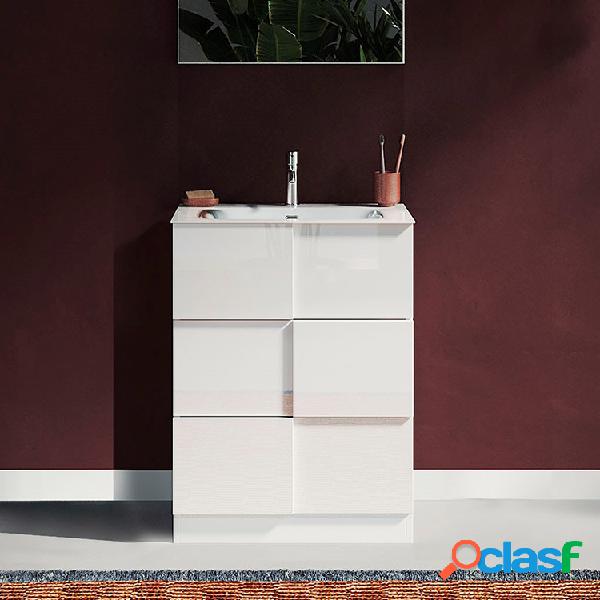 Mobile bagno 60x85cm da terra con lavabo 3 cassetti bianco lucido Obsession