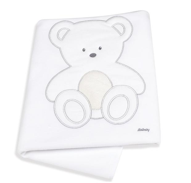 Copertina pile ricamata lettino italbaby peluche bianco