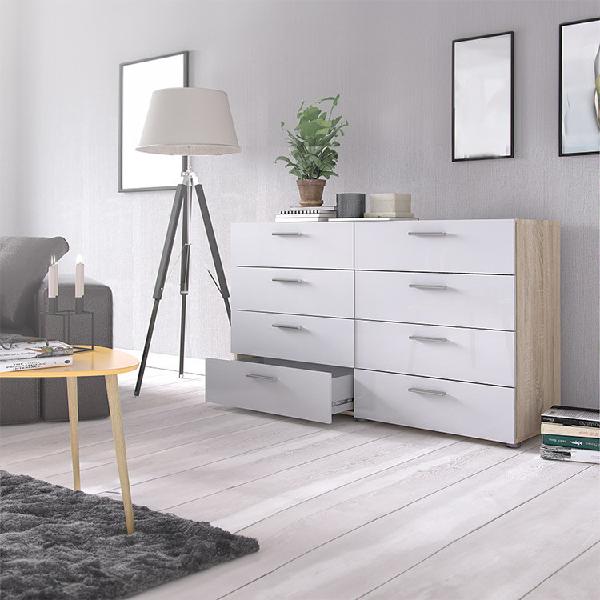 Cassettiera 138x83cm moderna bianco lucido rovere betty