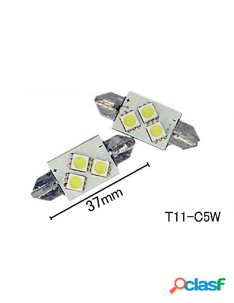 Coppia 2 lampade led t11 c5w siluro 37mm con 3 smd 5050 colore bianco freddo 6000k 12v 1w - carall