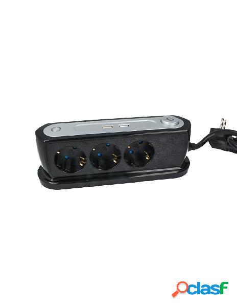 Multipresa ciabatta da tavolo 3 prese schuko 16a 2p e 2 porte usb 5v 2,4a con interruttore colore nero sku-8817 - v-tac