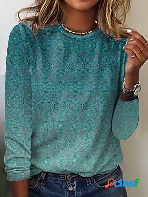 Casual vintage print crew neck long sleeve t-shirt