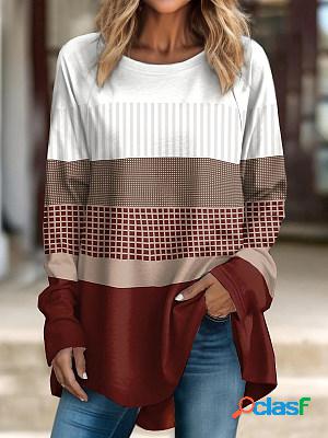 Women&#39;s geometric print color block casual long sleeve top