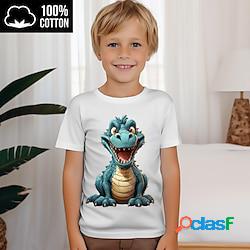 Maglietta per ragazzi con dinosauro cartone animato 3d manica corta stampa 3d estate attiva sport moda 100% cotone bambini 3-12 anni girocollo outdoor casual quotidiano vestibilità regolare m