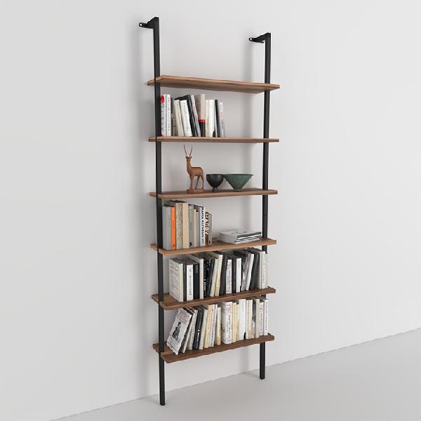 Libreria da parete industrial con ripiani 60x183cm noce