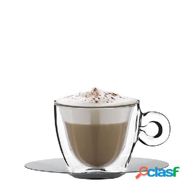 Bormioli luigi thermic glass set 2 tazze cappuccino 16,5 cl con piattino in acciaio inox Bormioli luigi thermic glass set 2 tazze cappuccino 16,5 cl con piattino in acciaio inox