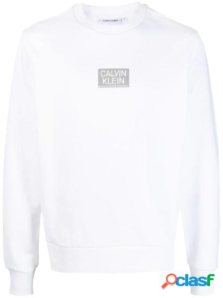 Calvin Klein felpa girocollo in cotone con logo bianco