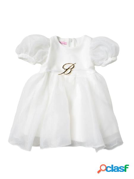 Miss blumarine abito elegante in organza con maniche a palloncino panna Miss blumarine abito elegante in organza con maniche a palloncino panna