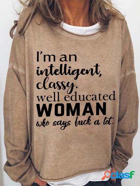 damen Divertente Maledizione Parola IOM UN Intelligente Nobel per la donna colta che dice stronzate UN Folla Miscela di cotone lettere di testo Felpa