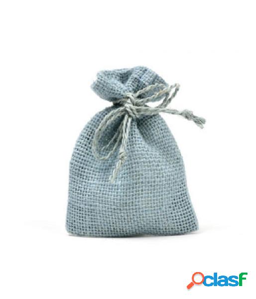 Trade Shop - 25 Sacchetti Di Juta Azzurro Per Bomboniere Confetti Compleanni Matrimonio