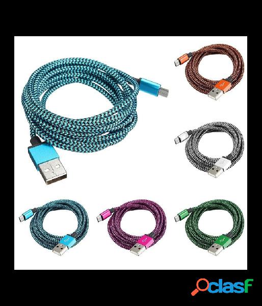 Trade Shop - Cavo Microusb Intrecciato Lungo 3 Metri Universale Caricatore Smartphone Android