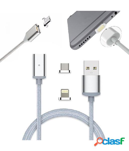 Trade Shop - Cavo Usb In Nylon Magnetico Charge E Sync Con Adattatori Android E Ios