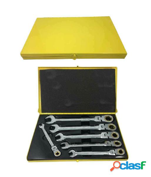 Trade shop - kit chiavi combinate fisse e a cricchetto testa snodabile helved da 6pz hld10123 Trade shop - kit chiavi combinate fisse e a cricchetto testa snodabile helved da 6pz hld10123