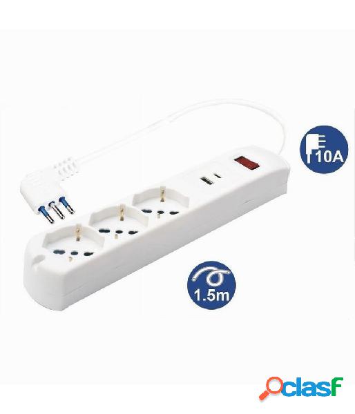 Trade shop - multipresa 5 in 1 usb a + c + 3 prese per schuko / bipasso / eu cavo 1.5mt 80081 Trade shop - multipresa 5 in 1 usb a + c + 3 prese per schuko / bipasso / eu cavo 1.5mt 80081