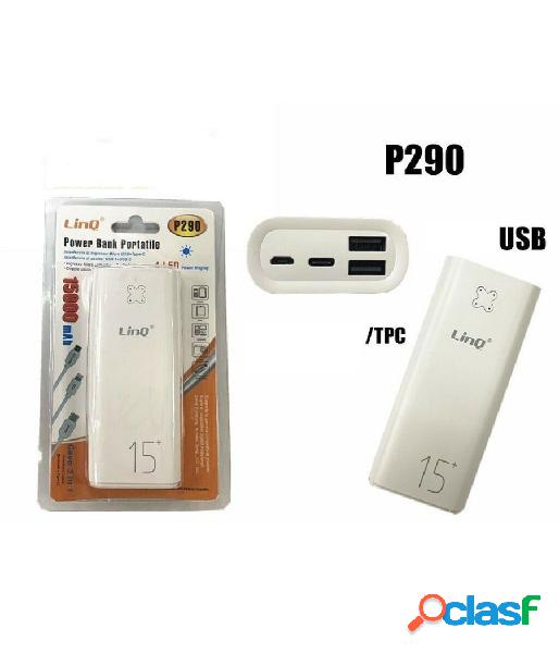 Trade shop - powerbank batteria portatile 15000mah 2 uscite usb type-c linq p290