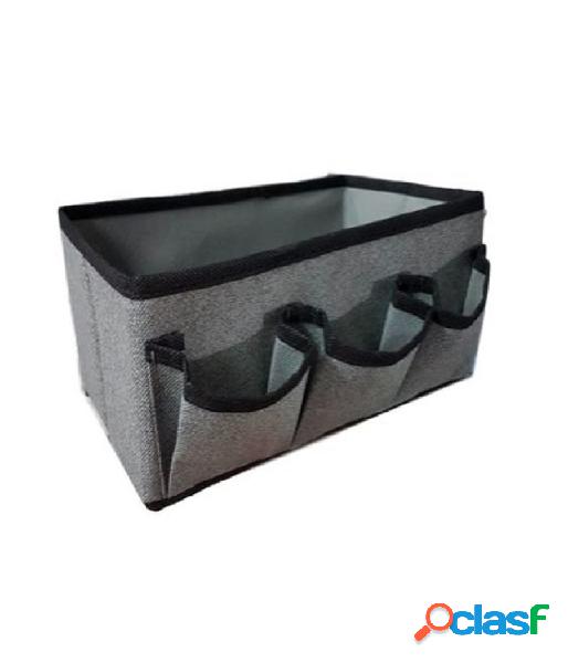 Trade shop - scatola contenitore in tessuto 25x15x12cm con 3 tasche portaoggetti organizer Trade shop - scatola contenitore in tessuto 25x15x12cm con 3 tasche portaoggetti organizer