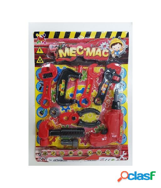 Trade shop - set 9 pz meccanico trapano chiave inglese pinza martello plastica gioco bambini